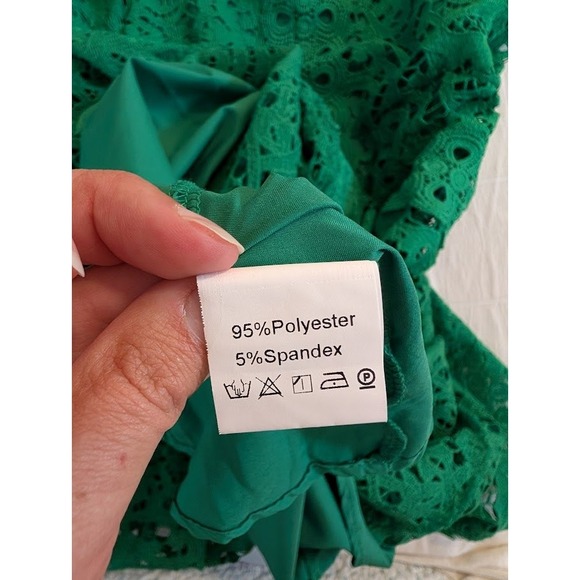 Dalia MacPhee Green Lace Midi Dress Long Sleeve Mock‎ Neck Womens Size Small - Picture 6 of 9